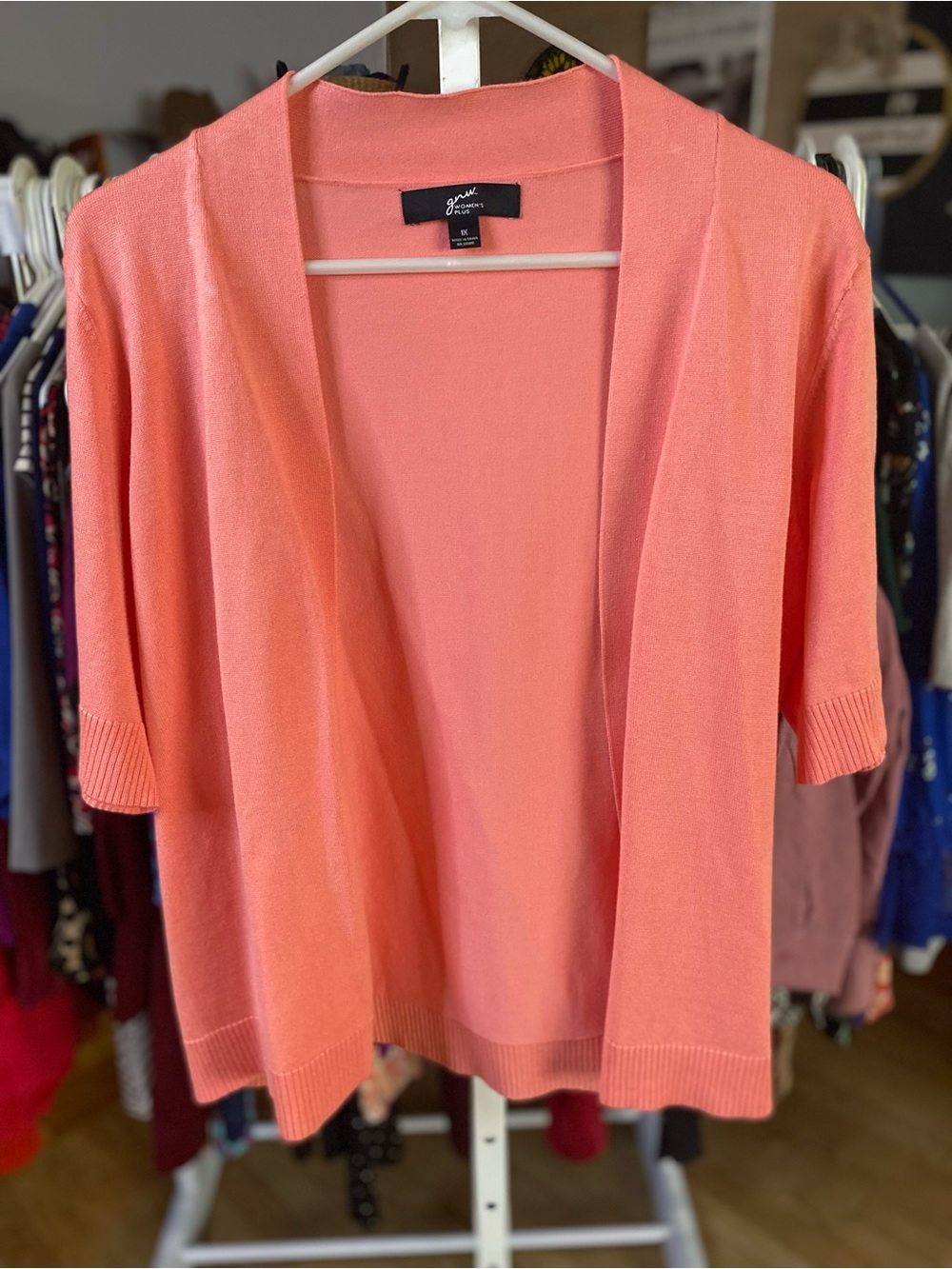 Jones New York Coral Open-Front Short Sleeve Cardigan